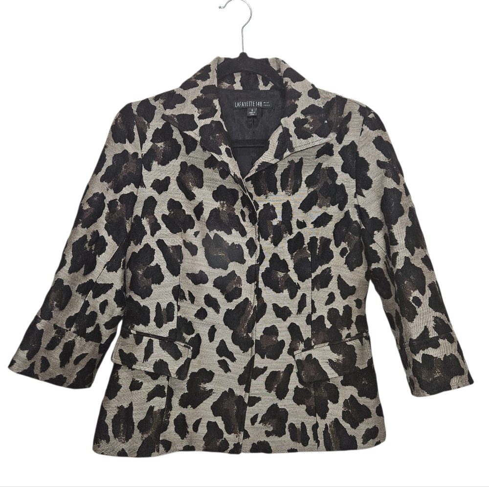 Lafayette 148 New York Blazer Women's Black & Tan Leopard Animal Print Women's 4